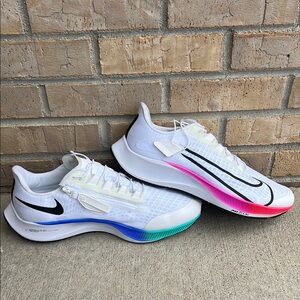 Nike Zoom Pegasus 37 Flyease White and Pink Athletic Shoes with Breathable Mesh